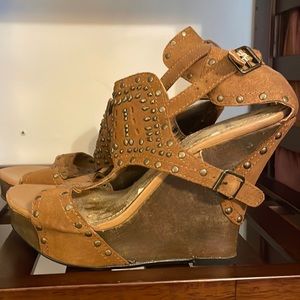 Never Worn Not Rated Brown Studded Wedge Sandals - Size 9